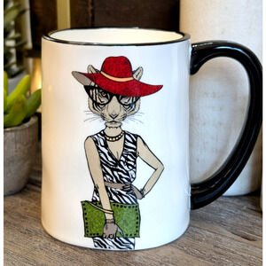 Hipster Tiger Coffee Mug Red Hat Glasses Large Signature Housewares 17.5 Oz